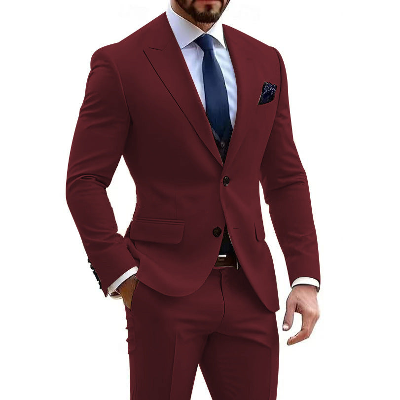 Mens Formal Business-Casual Slim-Fit Two-Piece Suit For Meetings