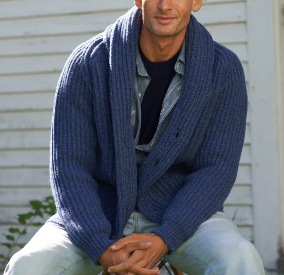 Solid-color Lapel-neck Knit Sweater Jacket From Europe And The US