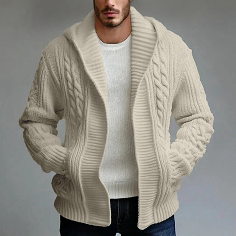 European And American Mens Twisted-knit Cardigan Sweater