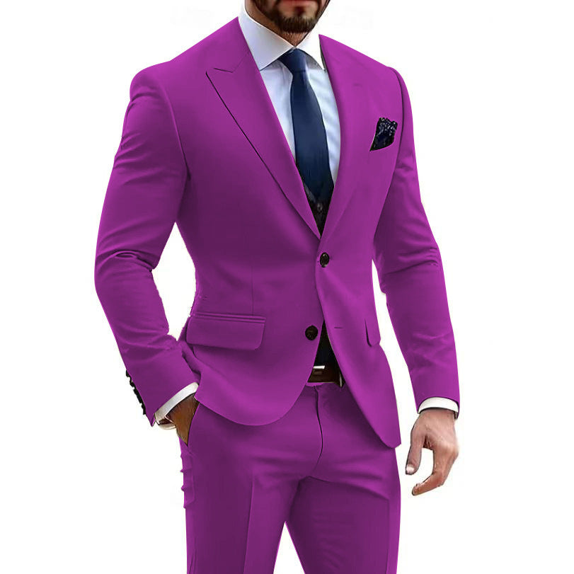 Mens Formal Business-Casual Slim-Fit Two-Piece Suit For Meetings